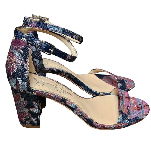 JESSICA SIMPSON Brocade Jewel Tone Monrae sandals Heels Maximalist Regal Regency - Picture 1 of 7